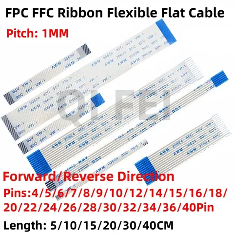 Go To 자세히 둘러보기 10PCS FPC FFC 리본 유연한 플랫 케이블 피치 1.0MM 4/5/6/7/8/10/12/14/16/18/20/24/26/30/32/34/40Pin 정방향 역방향