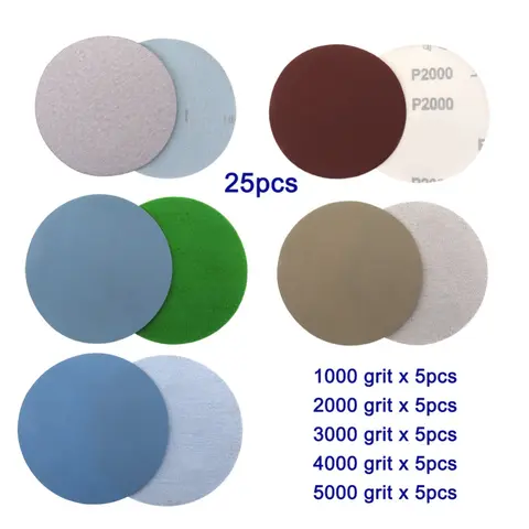 Go To 자세히 둘러보기 15/25 조각 5 인치 125mm 물 사포 그라인더 샌딩 연마 플로킹 사포 자체 접착 디스크 사포