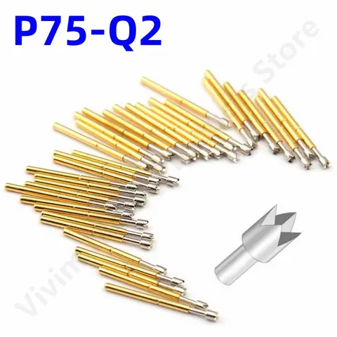 Go To 자세히 둘러보기 20/100PCS P75-Q2 스프링 테스트 프로브 테스트 핀 포고 핀 P75-Q 전기 ICT FCT PCB 테스트 도구 1.3/1.02/17mm 니들 크라운 팁 헤드
