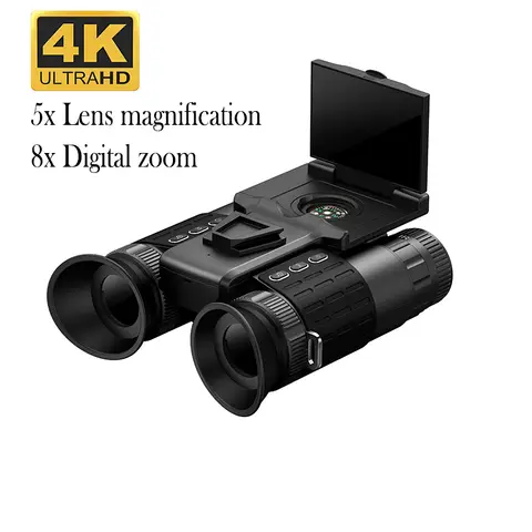 Go To 자세히 둘러보기 4K HD Z9155 듀얼 아이 쌍안경 64GB 적외선 야간 투시 장치 녹화 디지털 사진 캠핑 및 하이킹 망원경 포함