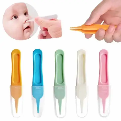 Go To 자세히 둘러보기 5pcs 세트 아기 코 클리너 족집게 케어 도구 안전 둥근 머리 플라스틱 클램프 아이 족집게 귀 코 클리너 클립 아기 필수품
