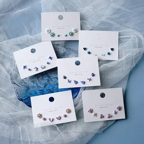 Go To 자세히 둘러보기 6 PCs/Set 세라믹 귀 스터드 귀걸이 9mm 하트 꽃 다색 스테인레스 스틸 귀걸이 파티 클럽 패션 쥬얼리