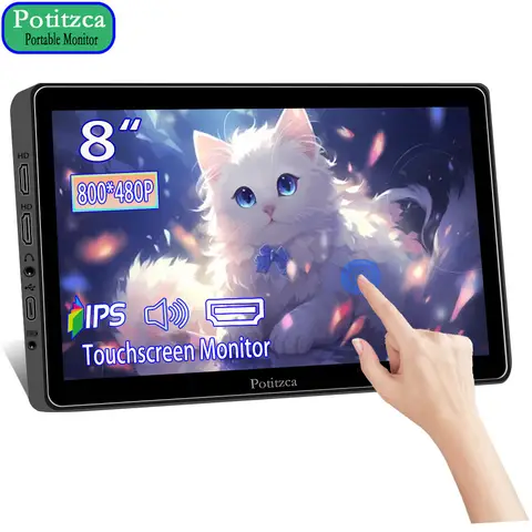Go To 자세히 둘러보기 7/8 인치 터치 스크린 소형 휴대용 모니터 60Hz HDMI 디스플레이 PC 라즈베리 파이 노트북 PS4 PS5 스위치 용 내장 스피커