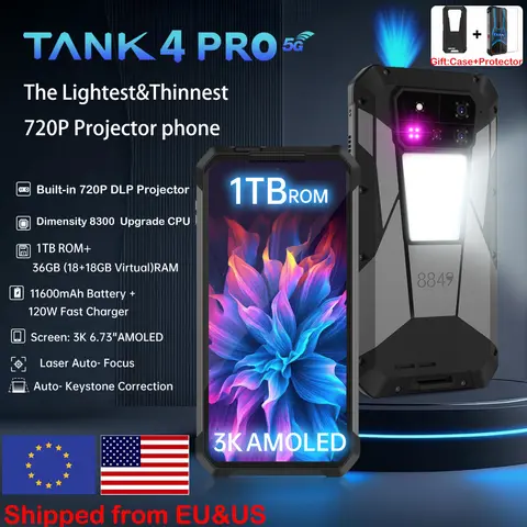 자세히 둘러보기 8849 탱크 4 프로 유니허츠 5G 러기드 프로젝터 스마트폰 36G 1TB 안드로이드 14 스포츠 폰 11600mAh 디멘시티8300 AMOLED 120HZ