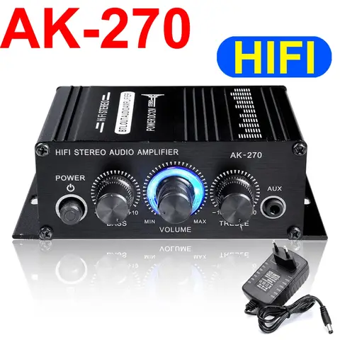 Go To 자세히 둘러보기 AK-270 오디오 증폭기 사운드 채널 2.0 디지털 오디오 증폭기 HIFI 스테레오 AUX 입력 미니 휴대용 자동차 및 홈 오디오 증폭기
