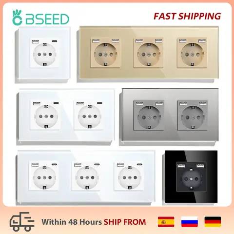 자세히 둘러보기 BSEED C 타입 인터페이스 콘센트 벽 EU 표준 소켓, USB 충전 포트 벽 전원 소켓, 가정용 유리 패널 2.1A