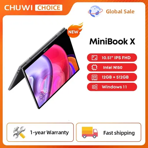 Go To 자세히 둘러보기 CHUWI MiniBook X 노트북 태블릿 2 In 1 Intel N150 CPU 10.51