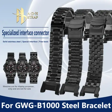 Go To 자세히 둘러보기 Casio G-SHOCK Mudmaster GWG-B1000 3세대 수정된 스테인레스 스틸 금속 시계 스트랩 남성용 블랙 팔찌