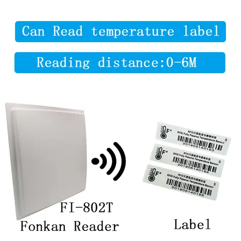 Go To 자세히 둘러보기 FONKAN 장거리 12dBi UHF RFID 통합 리더 RS232,TCP/IP 읽기 수동 온도 센서 스티커 라벨 태그 감지기