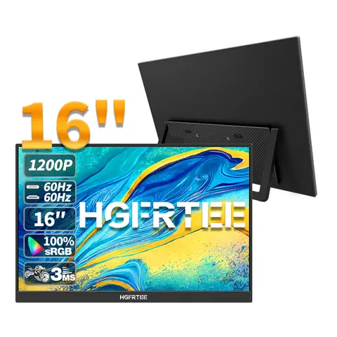 Go To 자세히 둘러보기 HGFRTEE 16인치 휴대용 모니터 ADS-IPS 16:10 RGB100% 300cd/m2 PC 게임 확장 디스플레이 노트북 두 번째 화면(VESA 및 브래킷 포함)