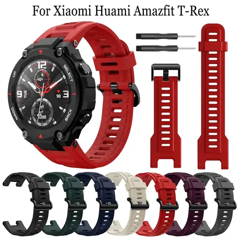 Go To 자세히 둘러보기 Huami Amazfit T-Rex pro 용 교체 스포츠 스트랩 Huami Amazfit T-Rex 실리콘 시계 밴드 용 도구가있는 조절 가능한 팔찌