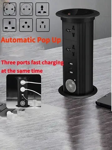 자세히 둘러보기 IP65 전동 팝업 파워 타워 콘센트 16A EU/UK/US 소켓(USB-C, 무선 충전 및 Bluetooth 오디오 리프팅 포함)