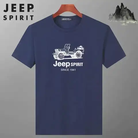 Go To 자세히 둘러보기 JEEP SPIRIT Mens 티셔츠 여름 100% 면 230g 무거운 인쇄 스포츠 통기성 라운드 넥 탑 느슨한 단단한 짧은 소매