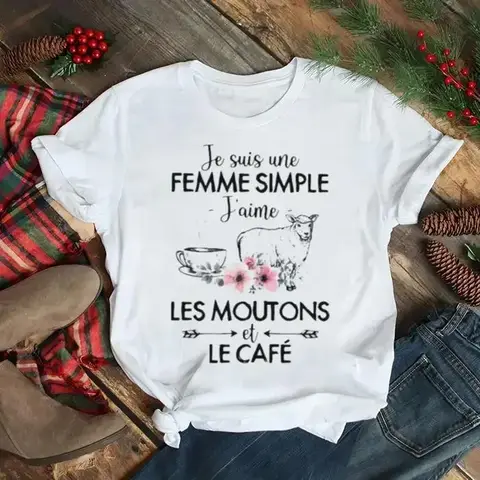 Go To 자세히 둘러보기 Je Suis Une Femme Simple J'Aime 레 무통 에르 르 카페 플라워 셔츠