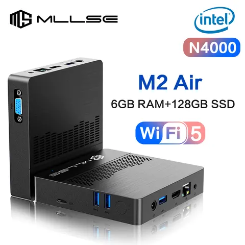 Go To 자세히 둘러보기 MLLSE 미니 PC M2 Air Intel Gemini Lake N4000 Intel J3710 Windows 11 6GB RAM 128GB ROM 듀얼 밴드 WiFi 블루투스 USB 미니 컴퓨터