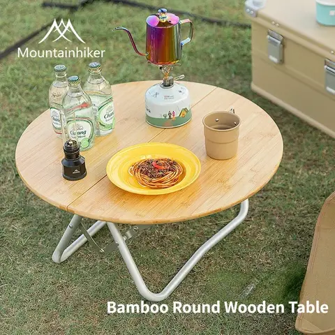 Go To 자세히 둘러보기 MOUNTAINHIKER 대나무 라운드 테이블 야외 캠핑 야외 휴대용 빠른 스토리지 접이식 책상 식사 피크닉 바베큐 접이식 테이블