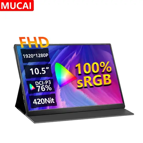 Go To 자세히 둘러보기 MUCAI 10.5 인치 1280P 울트라 휴대용 모니터 16:10 IPS 60Hz 게임 화면 100% SRGB 420Cd/m ² 노트북 Mac Xbox PS4/5 스위치 디스플레이