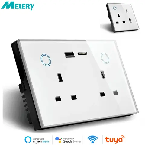 자세히 둘러보기 Melery WIFI 스마트 투야 USB C 타입 PD 20W 벽 소켓 영국 플러그 콘센트 전원 터치 스위치, 알렉사 구글 홈 무선 원격