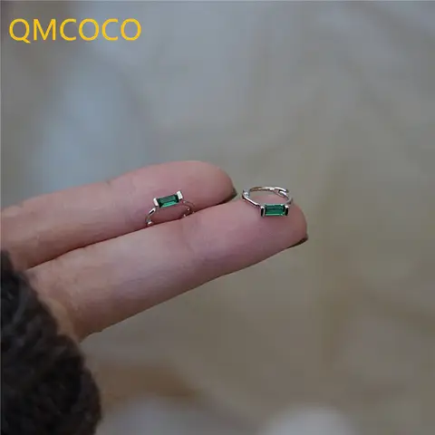 Go To 자세히 둘러보기 QMCOCO 한국어 INS 스타일 실버 컬러 간단한 녹색 지르콘 귀걸이 빈티지 패션 세련된 귀걸이 후프 여성 보석 선물