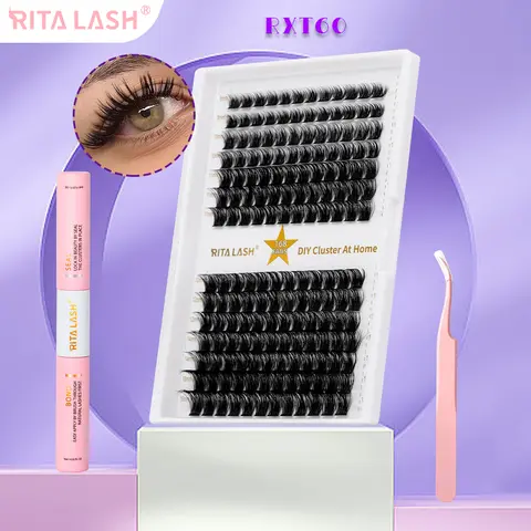 Go To 자세히 둘러보기 RITALASH 클러스터 래쉬 키트, D 컬 DIY 익스텐션 키트, 래쉬 본드 및 도장 래쉬 핀셋, 집에서 DIY