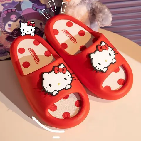 Go To 자세히 둘러보기 Sanrio 슬리퍼 헬로 키티 Cinnamoroll 여름 신발 비치 샌들 Kuromi 플립 플롭 야외 소프트 솔 패션 선물 여자 여자