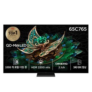 자세히 보기 TCL 4K UHD LED QD Mini 스마트TV, 165cm(65인치), 65C765, 스탠드형, 방문설치