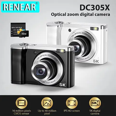 Go To 자세히 둘러보기 가정용 디지털 카메라, 전문 캠코더, 자동 초점, 브이로그 비디오 카메라, 흔들림 방지, 56MP, 2.8 인치 화면, 5K