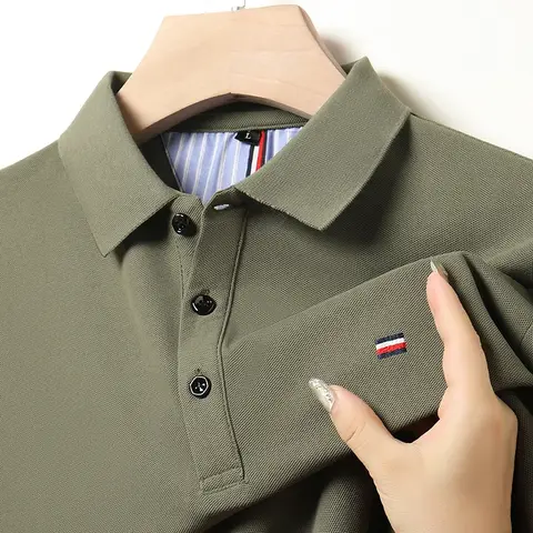 Go To 자세히 둘러보기 남성용 캐주얼 패션 통기성 폴로 셔츠, 편안한 자수 탑, 비즈니스 및 레저