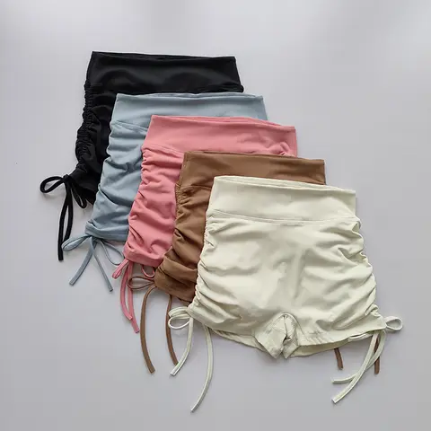 자세히 둘러보기 높은 허리 섹시한 피트니스 반바지 Drawstring 스트랩 빠른 건조 실행 3 피스 바지 여성 복숭아 엉덩이 스포츠 핫 바지