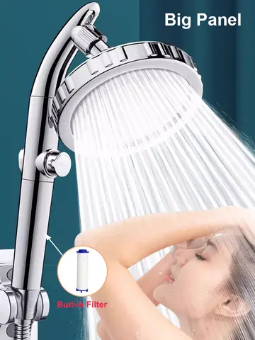 1. **조정 가능한 모드**: 135mm 빅 패널 샤워 헤드는 3가지 샤워 모드를 제공하여 사용자가 필요에 맞게 물의 흐름과 강도를 조절할 수 있습니다. 각 모드는 다양한 욕실 경험을 제공하며, 욕조 마사지 효과를 더해줍니다. 새로운 12CM 대형 패널 실버 샤워 헤드 원 키 스톱 워터 조절 샤워 필터 스프레이 노즐 수도꼭지 욕실 액세서리