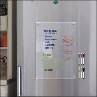 자세히 보기 아크릴 냉장고 메모보드 달력 스케줄 정리 마카펜 + 보드마카 6개, 소형 투명 무지