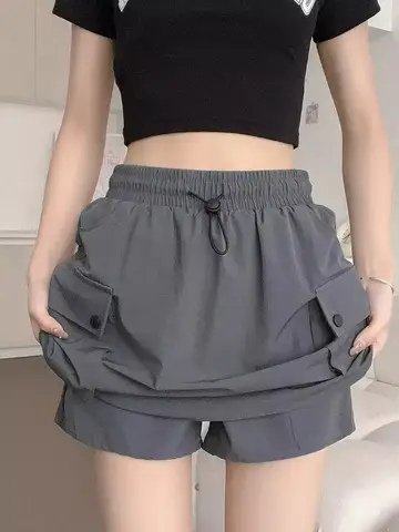 자세히 둘러보기 여성용 회색 카고 스커트, 얇은 하이 웨이스트, A 워드 와이드 레그 슬림, 아메리칸 퀵 드라이, 짧은 퀼로트 2025, 여름