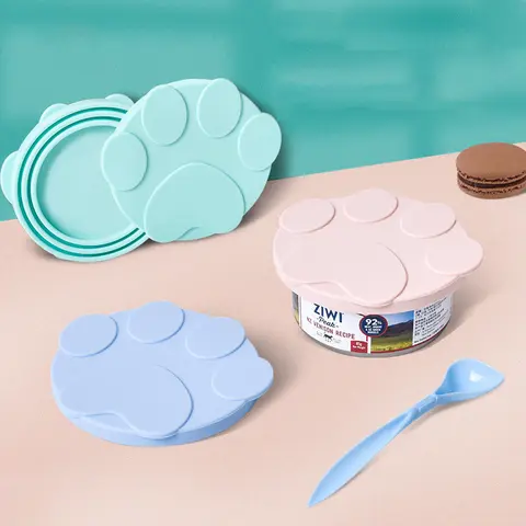 Go To 자세히 둘러보기 휴대용 실리콘 개 고양이 통조림 뚜껑 2-in-1Food 실러 스푼 애완 동물 식품 커버 보관 신선 유지 뚜껑 그릇 개 액세서리